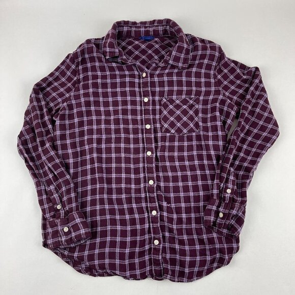 Aeropostale Button Up Shirt Womens Large Red Plaid Long Sleeve Pocket - Picture 1 of 9